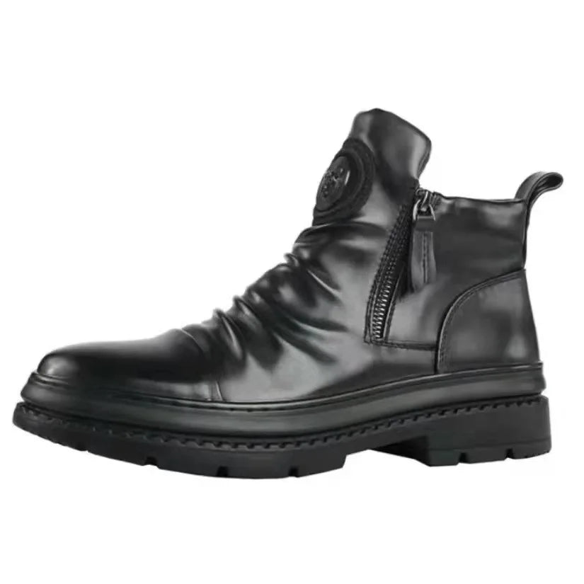 Men's Boots Fashion Motorcycle Boot Luxury Leather Ankle Boots Plush Warm Winter Boots for Men Casual Platform Boot Botas Hombre