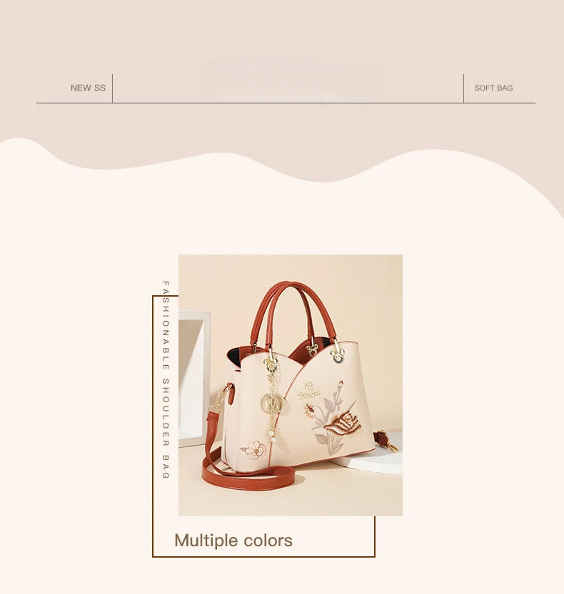Mother's Day gift: a bag for mom，Carnation Embroidered Handbag，Beautiful tote bag for commuting，Lightweight, large-capacity thre