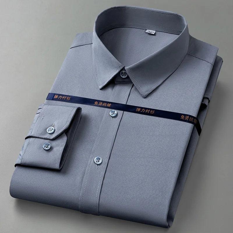 Men Shirt Long Sleeves Dress Shirts For Men Slim Fit Camisa Social Business Blouse White Blue Office Shirt Men Clothing 7XL 8XL