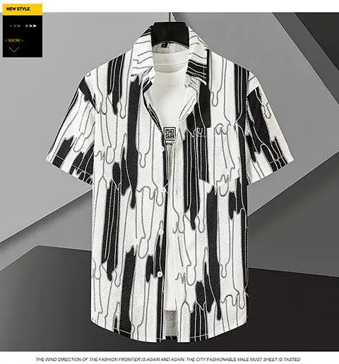 Yidun Jacquard Pocket Shirt Men's Short Sleeve Trendy Style Thin Loose Summer Casual Fashion Slim