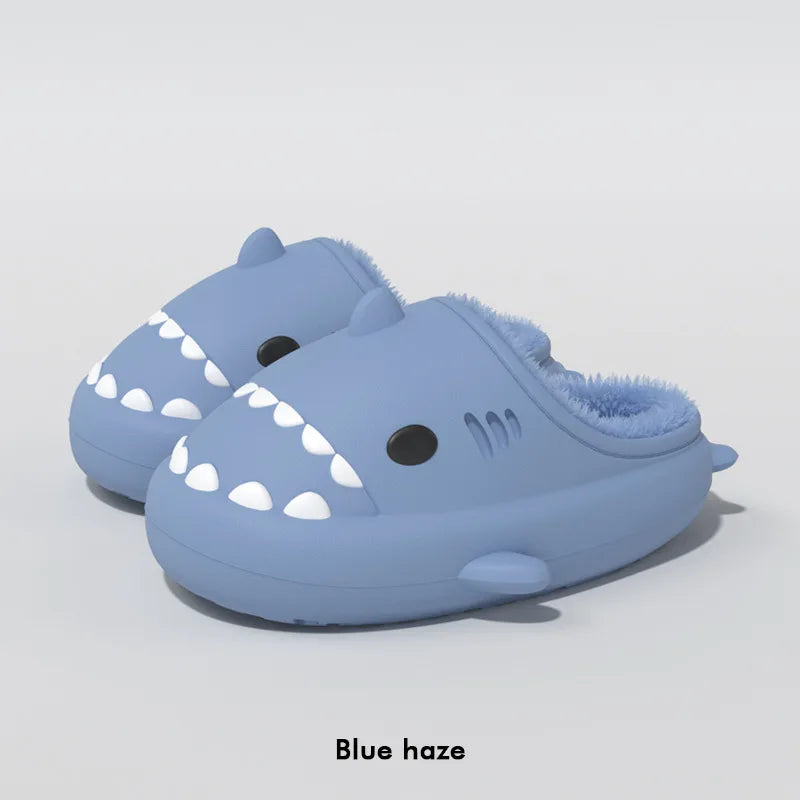 Comwarm Plush Shark Slippers For Women Men Winter Warm Cartoon Cotton Slippers Couple Non-Slip Waterproof Outdoor Home Shoes