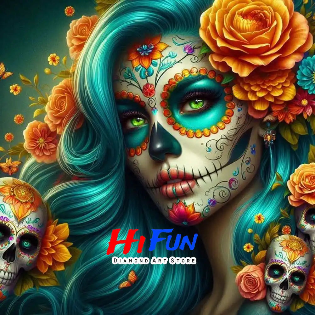 Full Diamond Painting Kits for Adults Kids Beginners DIY Dia De Los Muertos Floral Sugar Skull Art Paint By Gems Crafts Decor