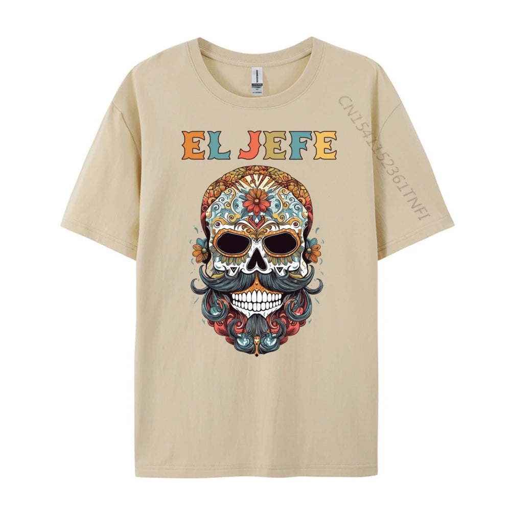 El Jefe Skull Mexican Spanish Dia De Los Muertos T Shirts For Men Women Men Clothes Thanksgiving Casual