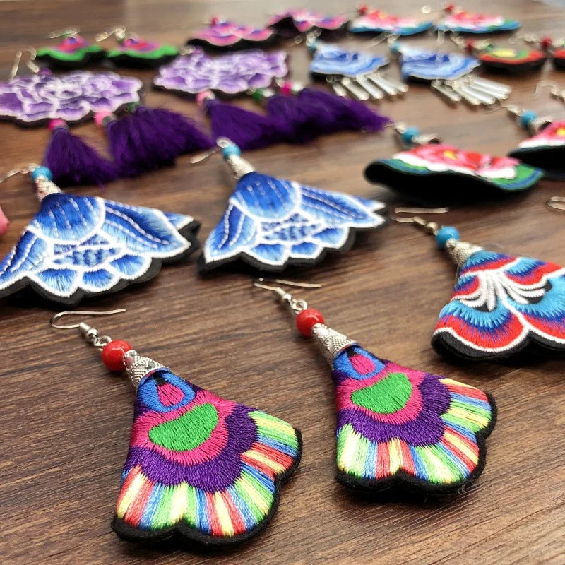 Embroidered Traditional Mexican Earrings Handmade Mexican Embroidered Earrings EAR1000272