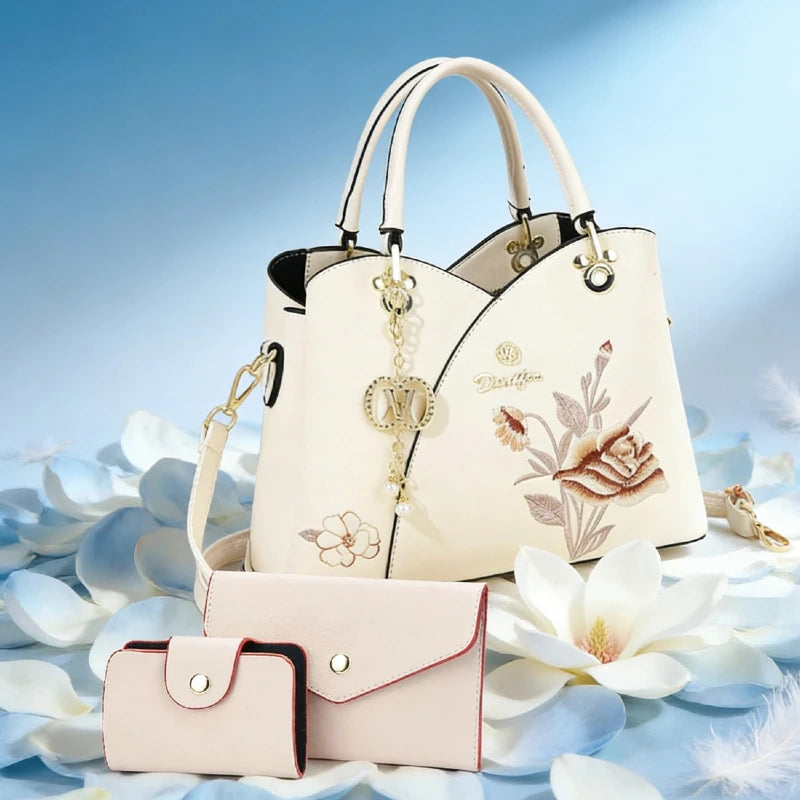 Mother's Day gift: a bag for mom，Carnation Embroidered Handbag，Beautiful tote bag for commuting，Lightweight, large-capacity thre