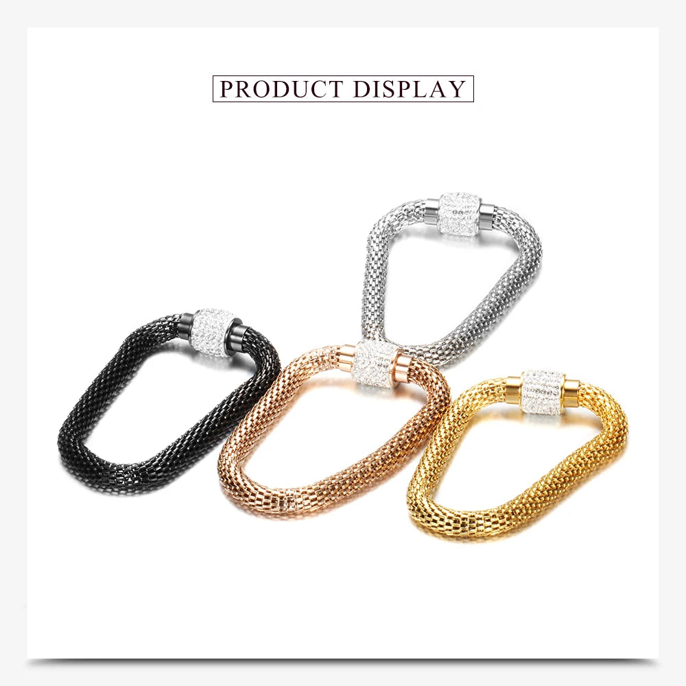 NEW Designer Jewelry Bijouterie Rhinestone Charm Bracelets For Women Stainless Steel Magnet Clasp Crystal Bracelets & Bangles