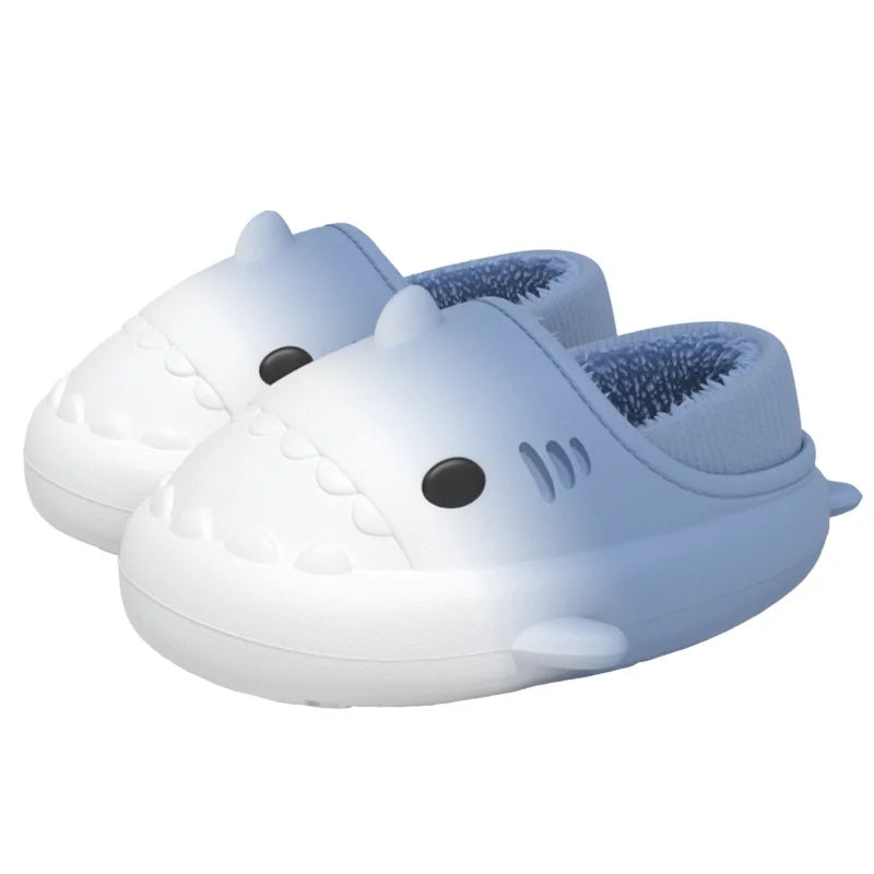 Comwarm Plush Shark Slippers For Women Men Winter Warm Cartoon Cotton Slippers Couple Non-Slip Waterproof Outdoor Home Shoes