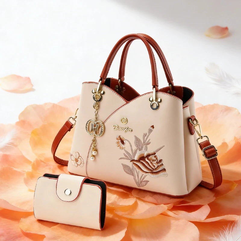 Mother's Day gift: a bag for mom，Carnation Embroidered Handbag，Beautiful tote bag for commuting，Lightweight, large-capacity thre