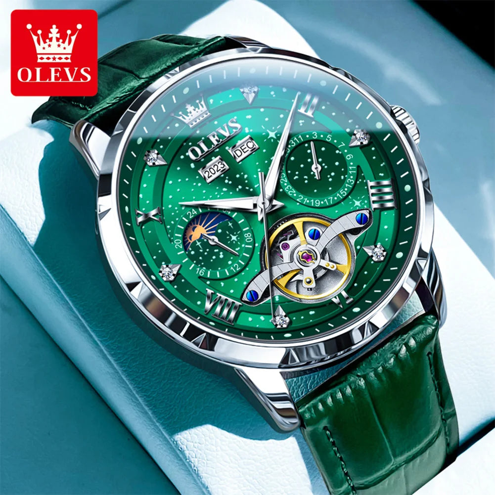OLEVS 6690 Luxury Men Mechanical Watch Fully Automatic Watch Men's Brand Starry Sky Flywheel Moon Phase Hollow Men Formal Watch