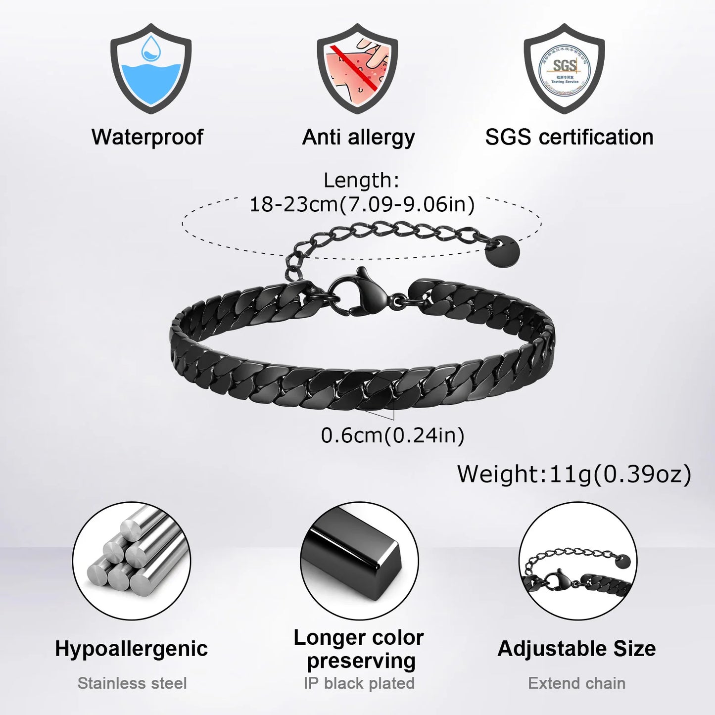 Flat Cuban Chain Bracelets for Men Boys,Adjustable Stainless Steel Links Wristband,Classic Male Accessories Jewelry Gifts