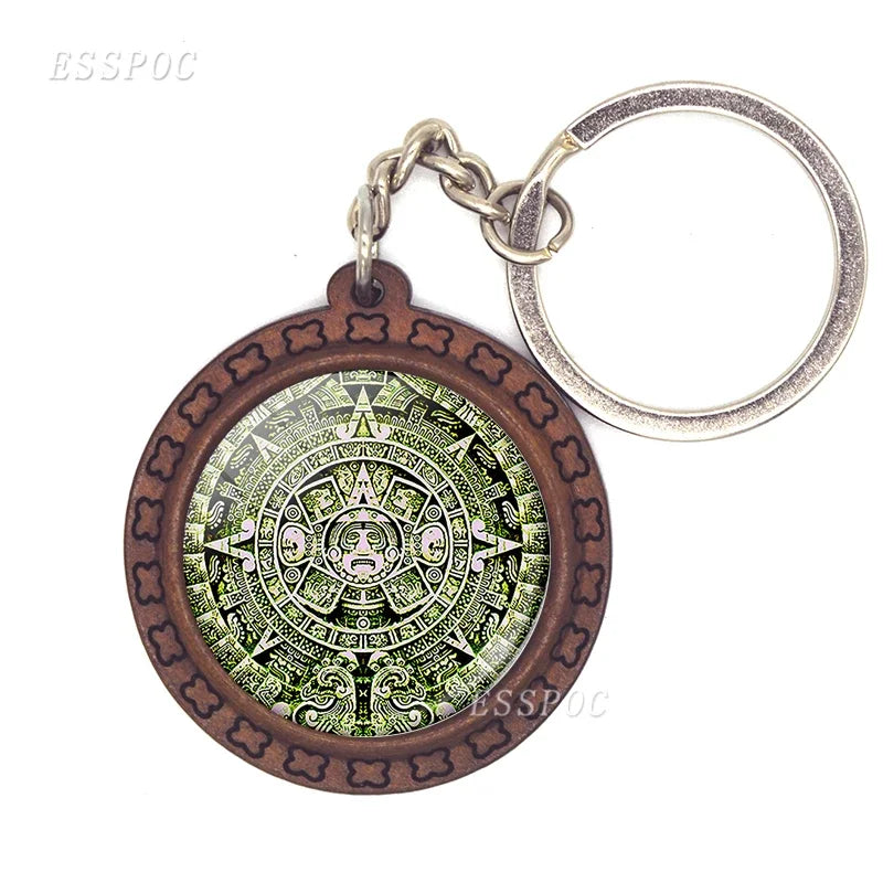 Fashion Accessories Aztec Jewelry Aztec Calendar Mexican Key Chain Engraved Wooden Keychain Keyring Mayan Calendar Pendant