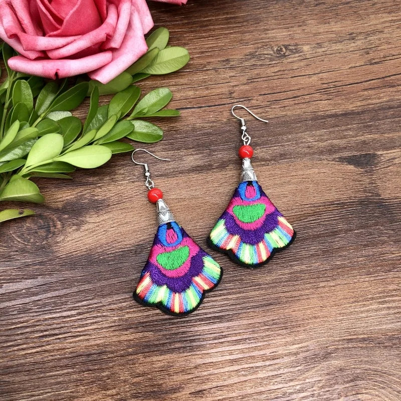 Embroidered Traditional Mexican Earrings Handmade Mexican Embroidered Earrings EAR1000272