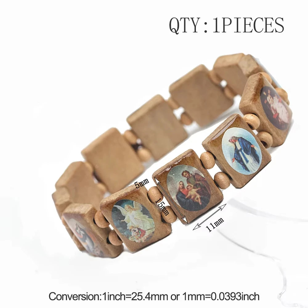 Saints Religion Rosary Wooden Bracelets Men Women Fashion Holy Icon JESUS Virgin Mary Catholic Jesus Beads Bracelet Jewelry Gift