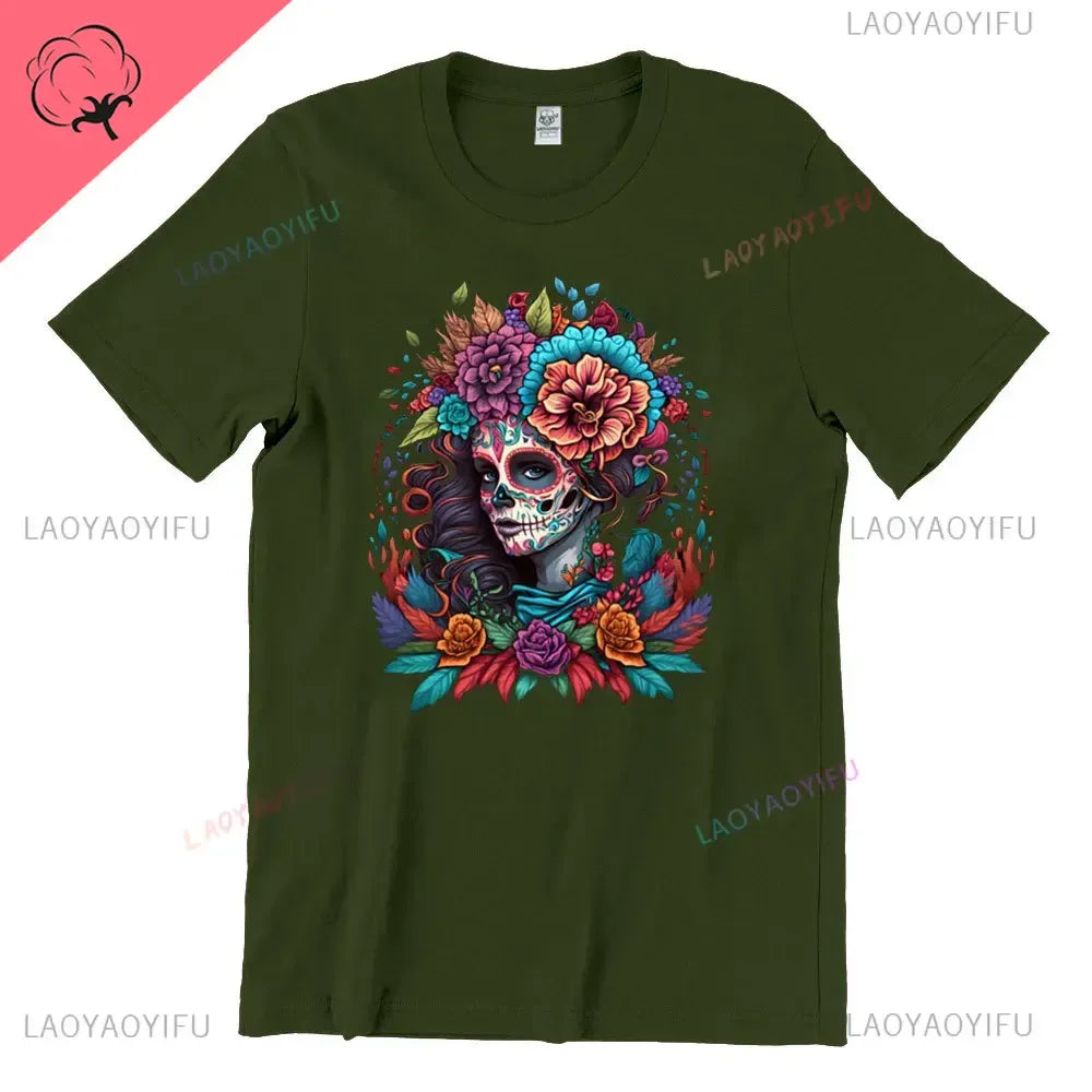 Sugar Skull T-Shirt La Catrina Girl with Purple Roses Dia De Los Muertos Sugar Skull Day of The Dead Tee Gifts for Men and Women