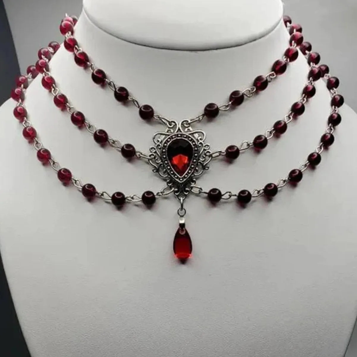 Rosary water drop Cameo Choker, Gothic jewelry, Victoria, Retro, Devil, Pagan, witchcraft accessory, vampire, necklace For Women