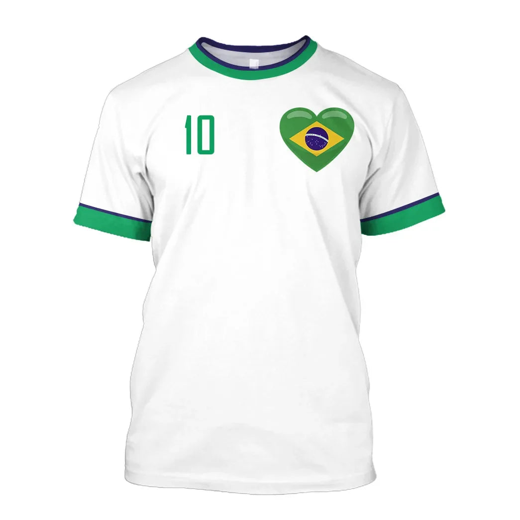 Simple Brazil Football T-shirts Summer Fashion Short Sleeve 3D Brazilian Flag Printed T Shirts Casual Sports Tops Men's Clothes