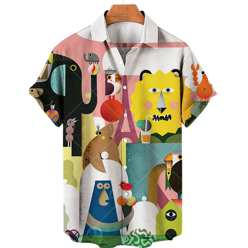 Hawaiian Animal Pattern Vintage Casual T-Shirt For Men 3D Print Leopard Tiger Short-sleeved Shirts Holiday Party Harajuku Tops