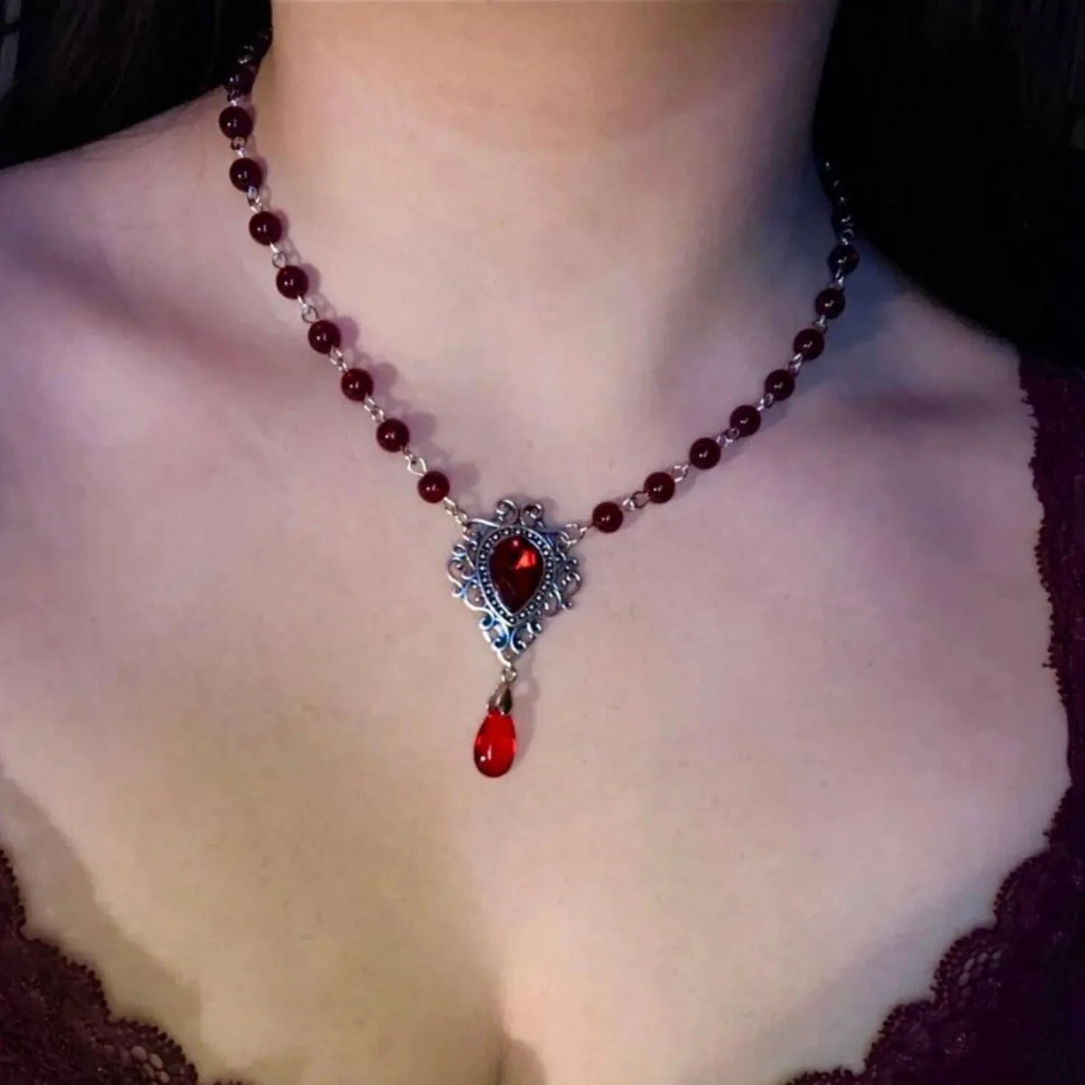 Rosary water drop Cameo Choker, Gothic jewelry, Victoria, Retro, Devil, Pagan, witchcraft accessory, vampire, necklace For Women