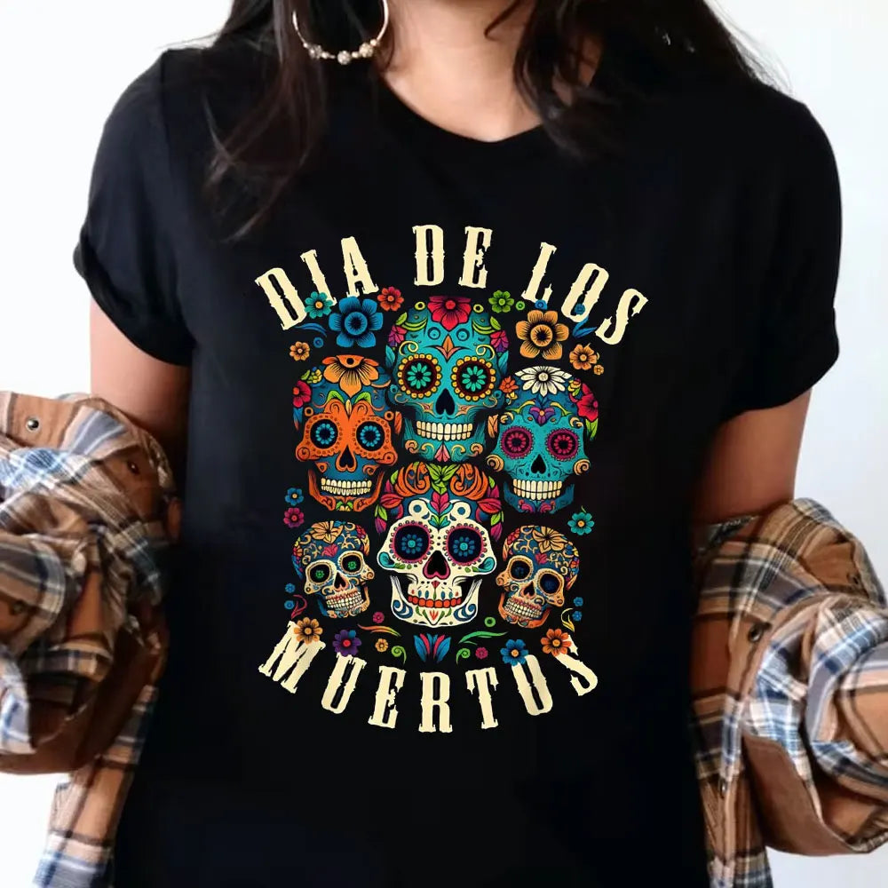 Dia De Los Muertos Day of The Dead Funny Skull Unisex T Shirts Graphic T Shirts O-neck Men Cotton Tee Party Clothing Streetwear