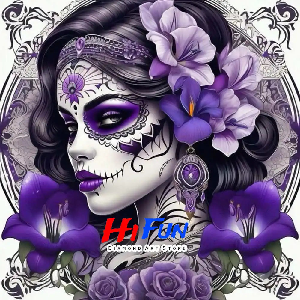 Full Diamond Painting Kits for Adults Kids Beginners DIY Dia De Los Muertos Floral Sugar Skull Art Paint By Gems Crafts Decor