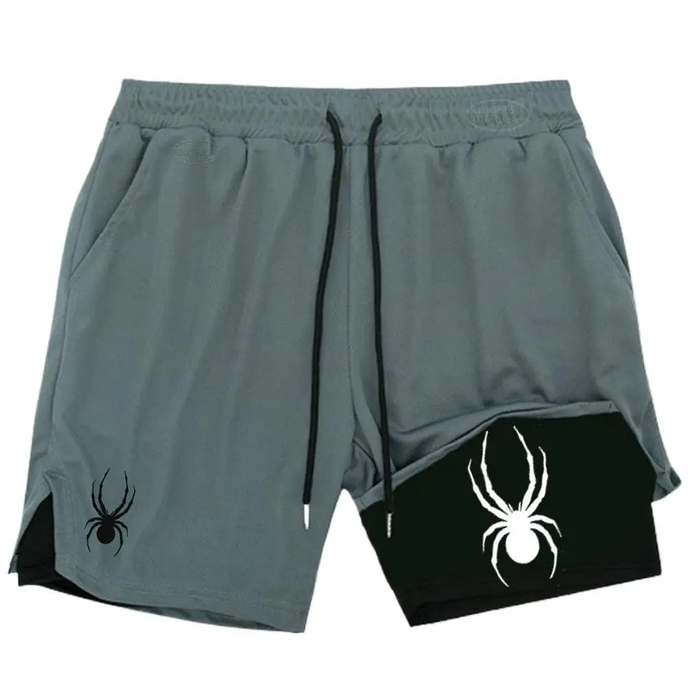 2025 Summer New Spider Men's Sports Shorts 2 in 1 Gym Running Shorts Jogging Casual Sportswear Fitness Double Layer Shorts