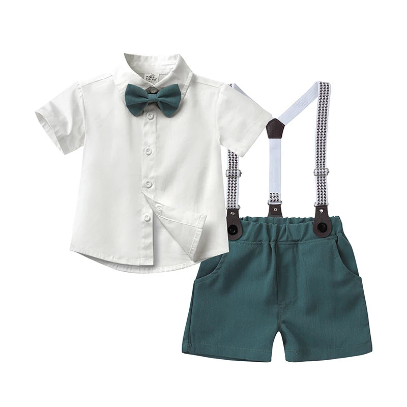 Fashion Clothes for School Children Cotton Short Sleeve Shirt Strap Shorts 2 PCS Summer Kids Clothes Boys Sets 1-8 Years