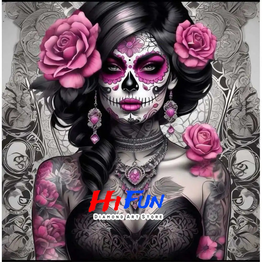 Full Diamond Painting Kits for Adults Kids Beginners DIY Dia De Los Muertos Floral Sugar Skull Art Paint By Gems Crafts Decor