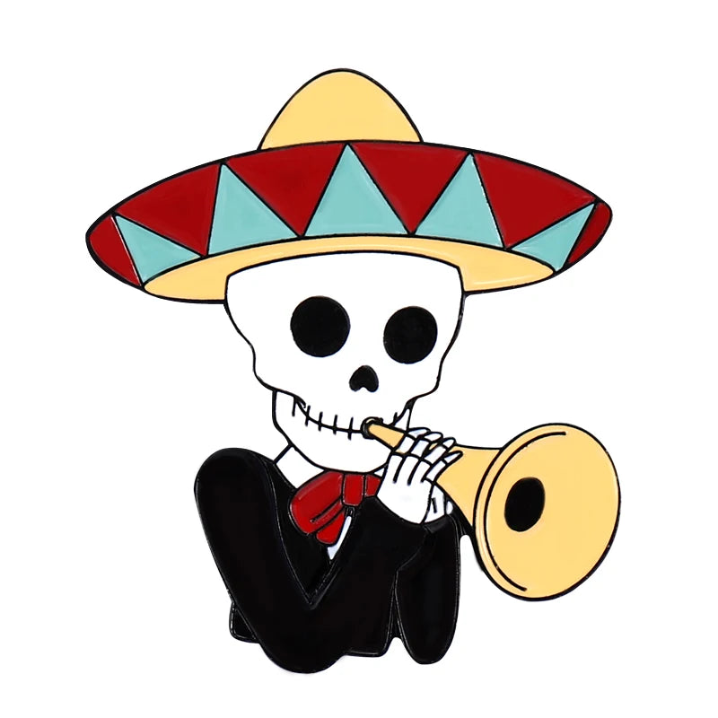 Mexican Concert Enamel Pins Custom Accordion Violin Harp Brooches Lapel Badges Gothic Performers Jewelry Gift for Friends