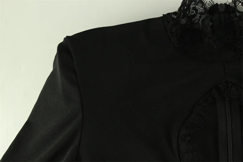 Tornova Sexy Hollow Lace Mini Dress For Women Fashion High Waist Short Sleeve Dress 2025 Autumn New Club Party Slim Black Dress