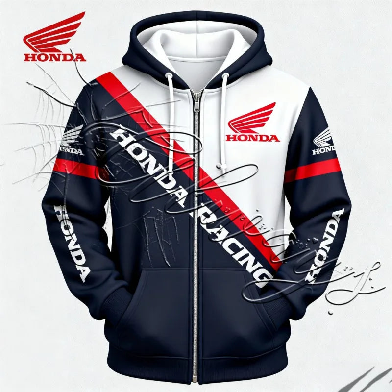 2026 Honda Racing Enthusiasts Sports Cycling Hoodie Outdoor MOTO Off Road Mountain Bike Zipper Hoodie Jacket Fleece for Warmth