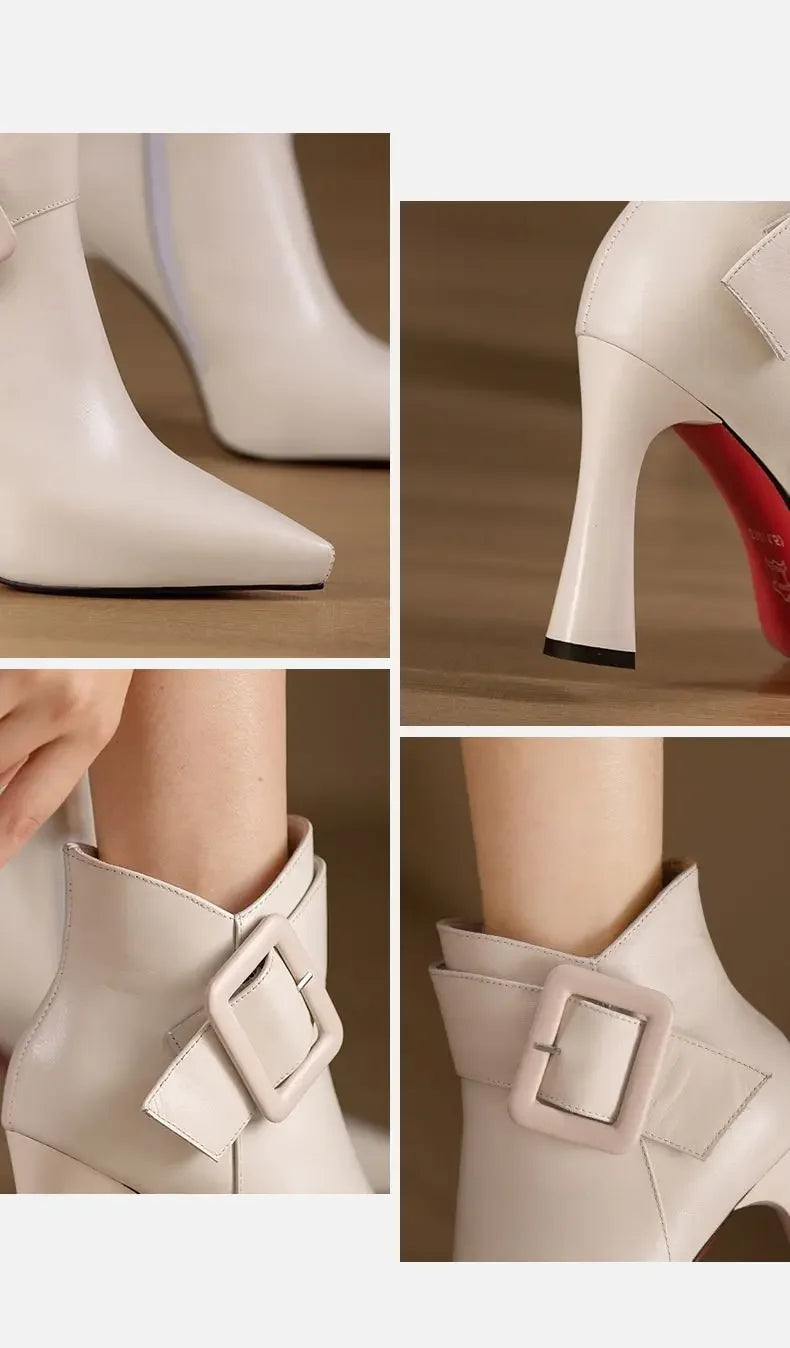 High heeled boots for women 2025 autumn and winter new short boots women's belt buckle sexy boots