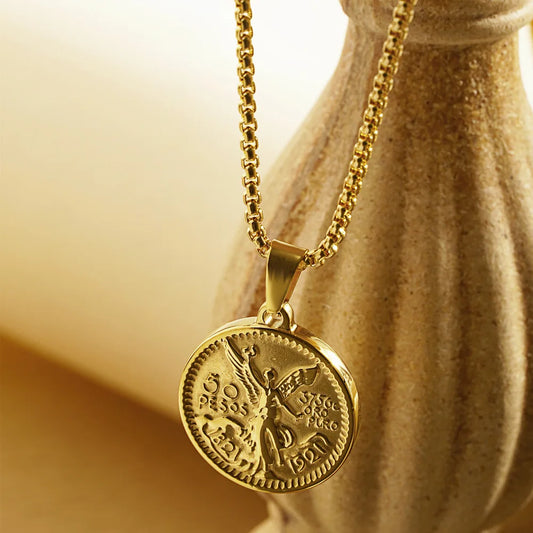 Men Women Round Mexican Coin Centenario Moneda 50 Pesos Pendant Necklace