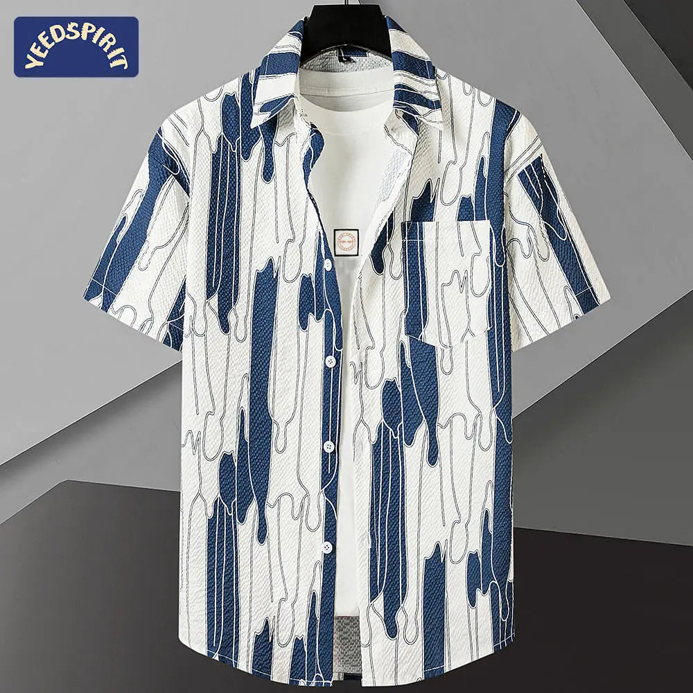 Yidun Jacquard Pocket Shirt Men's Short Sleeve Trendy Style Thin Loose Summer Casual Fashion Slim