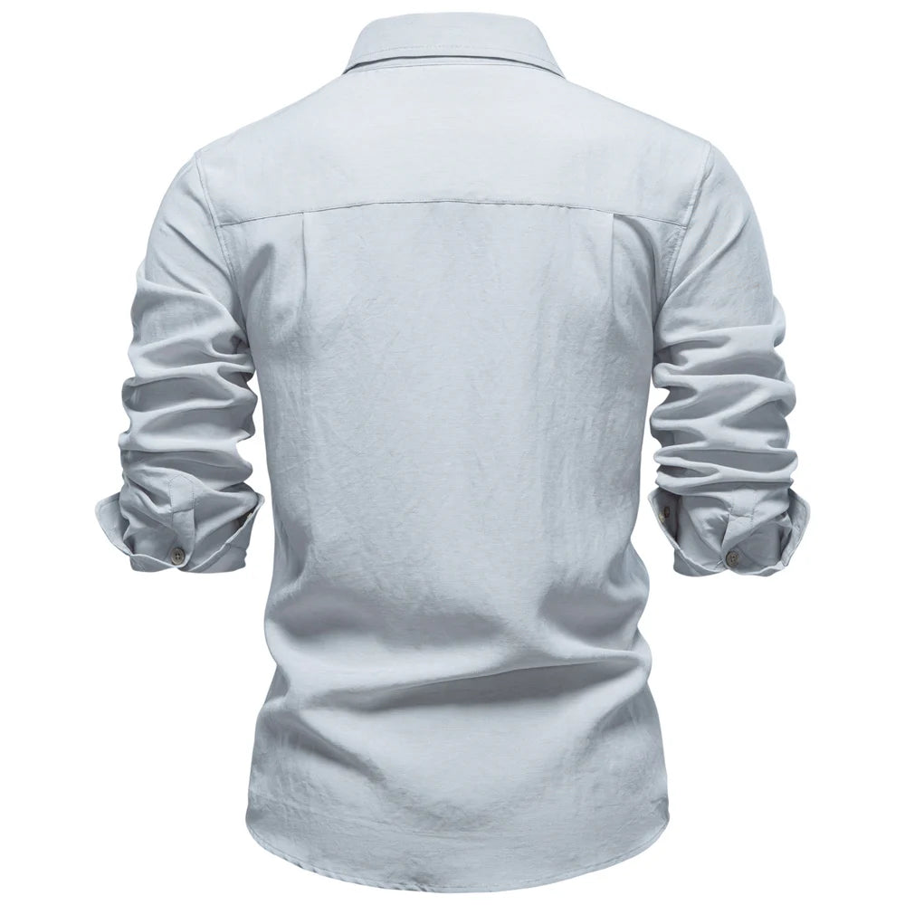 AIOPESON Men's Long Sleeve Cotton Shirt Button down Linen Blend Soft Casual Solid Color Spring Autumn Daily Wear