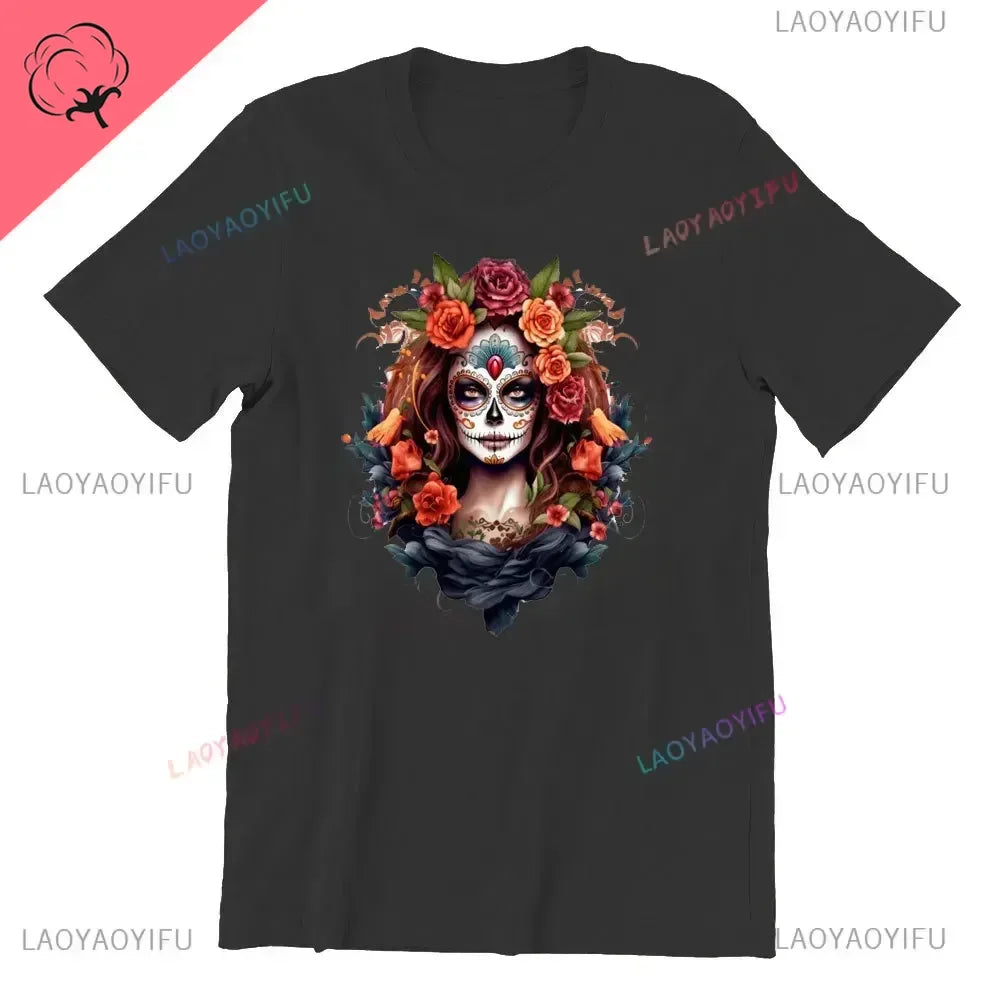 Sugar Skull T-Shirt La Catrina Girl with Purple Roses Dia De Los Muertos Sugar Skull Day of The Dead Tee Gifts for Men and Women