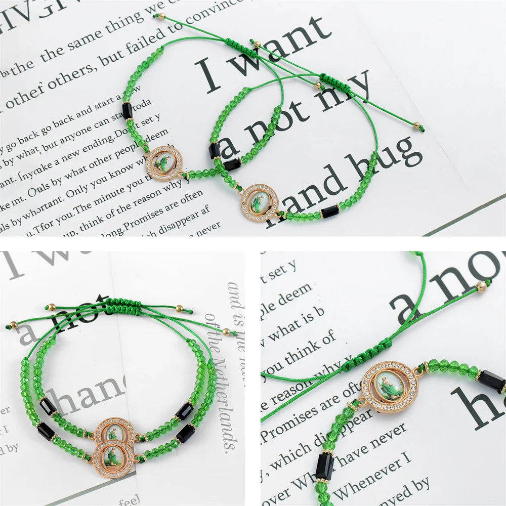 12Pcs Mexican Bracelet Virgin Mary Bracelet San judas tadeo Bracelet Handmade Religious Prayer Jewelry Gift For Women Men Girls