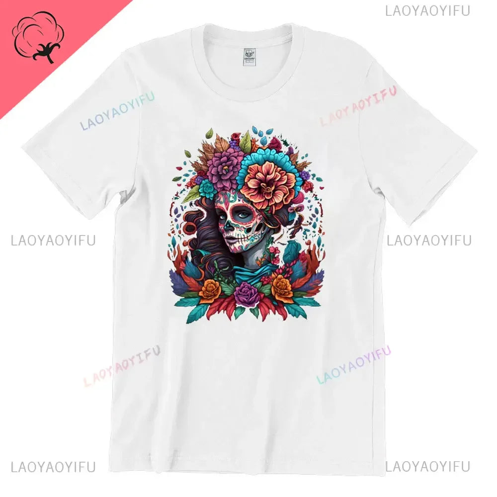 Sugar Skull T-Shirt La Catrina Girl with Purple Roses Dia De Los Muertos Sugar Skull Day of The Dead Tee Gifts for Men and Women