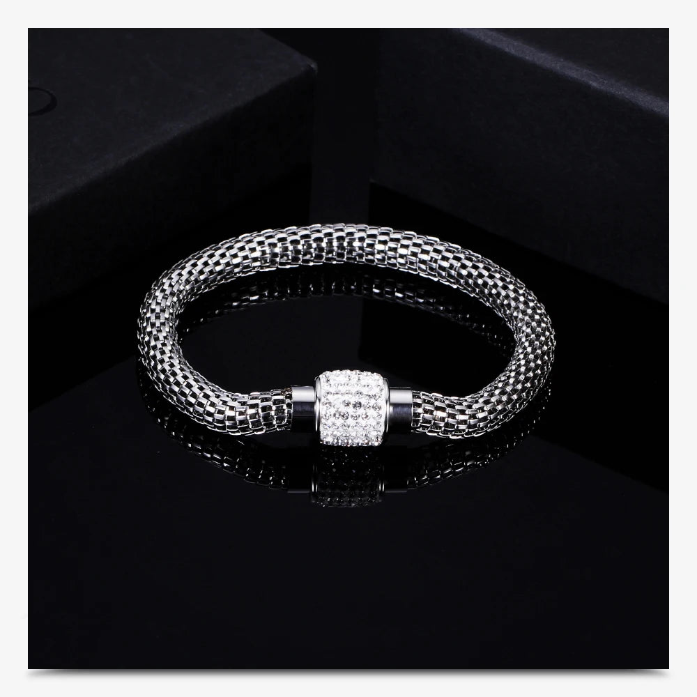 NEW Designer Jewelry Bijouterie Rhinestone Charm Bracelets For Women Stainless Steel Magnet Clasp Crystal Bracelets & Bangles