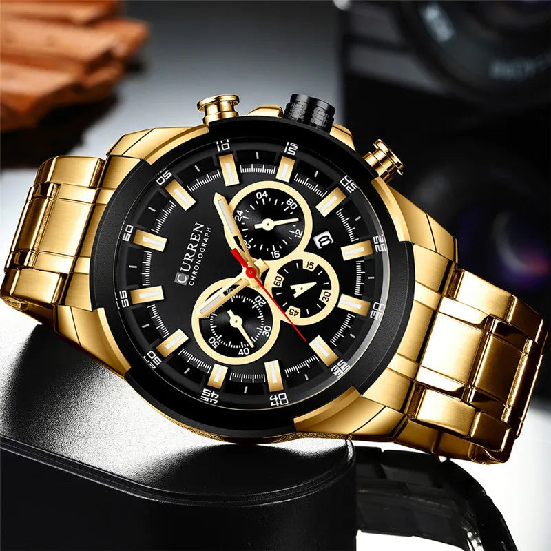 CURREN Man WristWatch Waterproof Chronograph Men Watch Military Top Brand Luxury Gold New Stainless Steel Sport Male Clock 8361