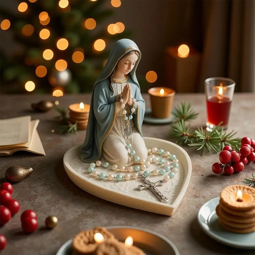 Our Lady Of Grace Statue Glossy Virgin Mary Rosary Holder Tabletop Rosary Jewelry Holder Sacred Catholic Home Decor For Dresser
