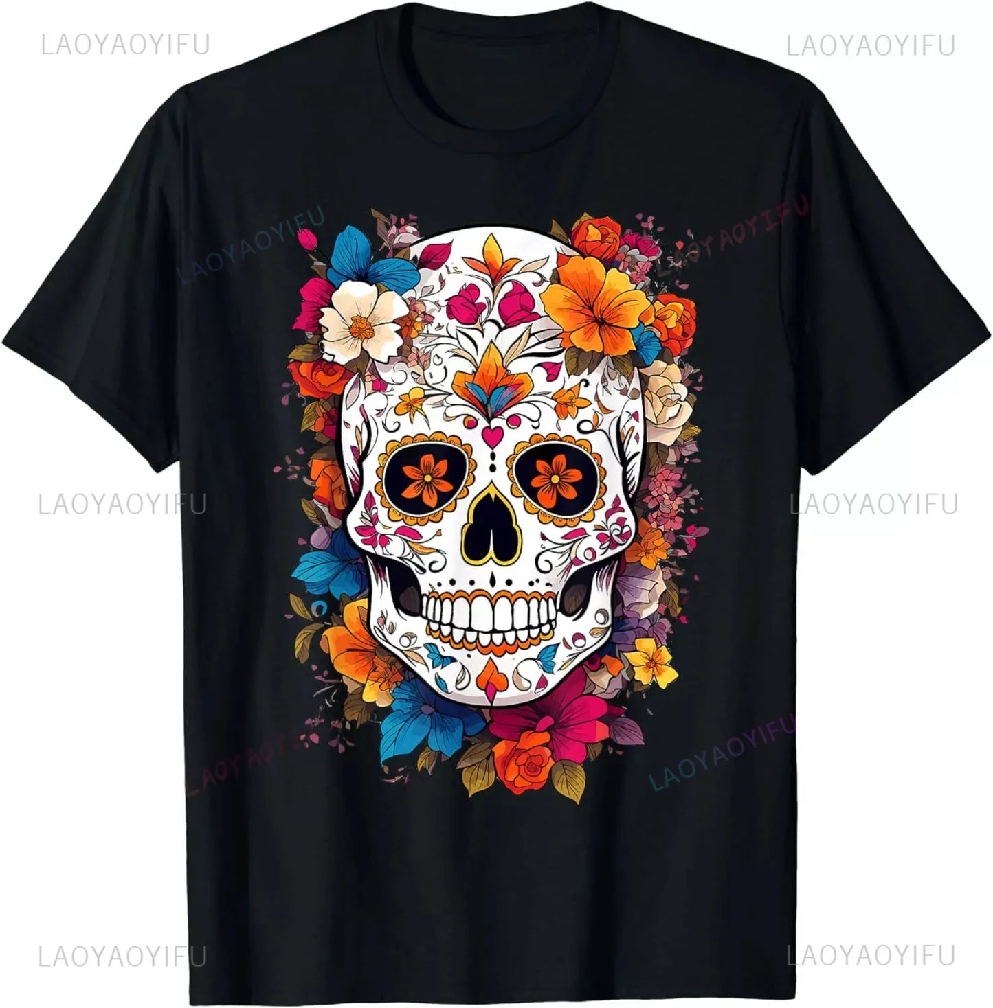 Dia De Los Muertos Day of The Dead Funny Skull Unisex T Shirts Graphic T Shirts O-neck Men Cotton Tee Party Clothing Streetwear