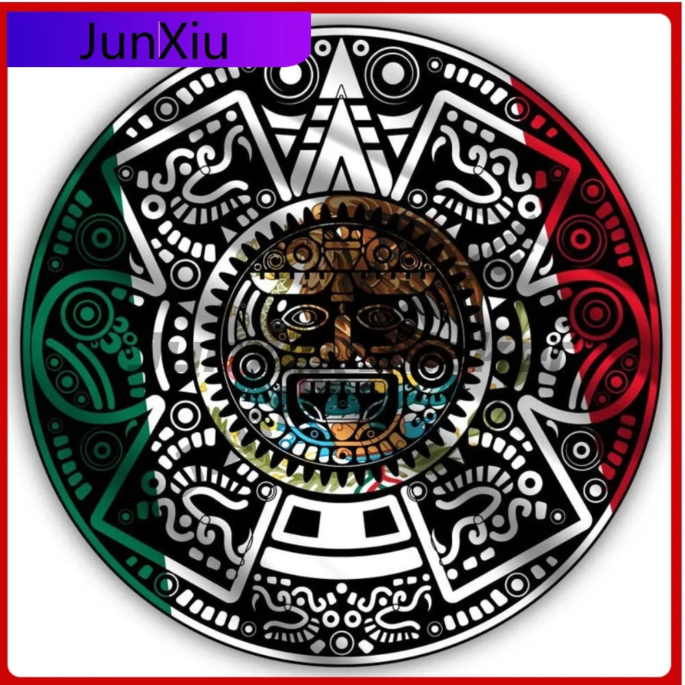 Aztec Calendar Mexico Flag Shaped Vinyl Sticker Exterior Decal Accessories Culture Country Flag Decal Camper Windows Windshield