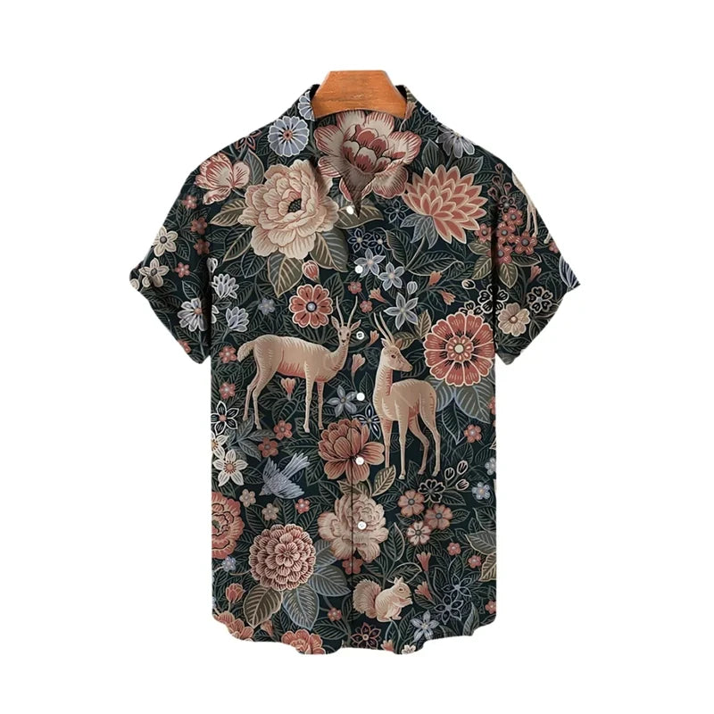 Hawaiian Animal Pattern Vintage Casual T-Shirt For Men 3D Print Leopard Tiger Short-sleeved Shirts Holiday Party Harajuku Tops