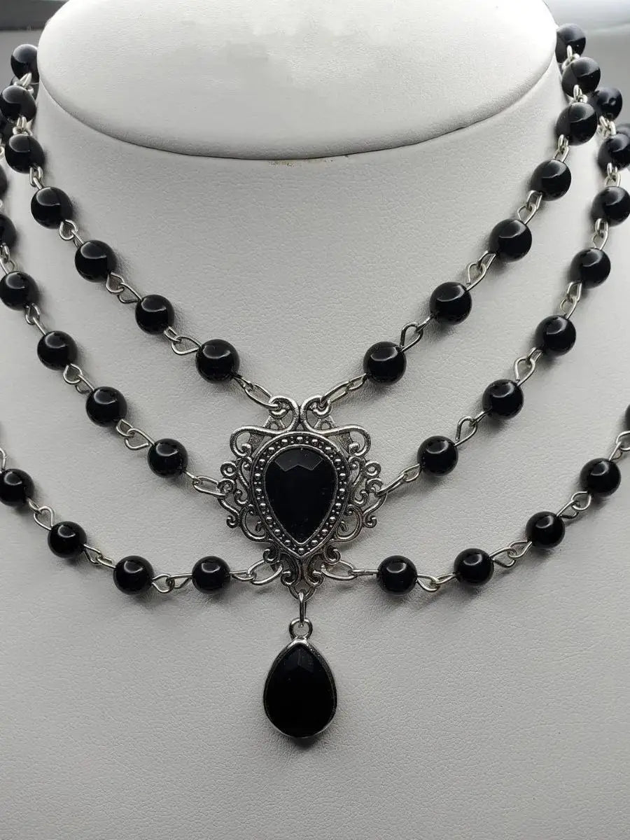 Rosary water drop Cameo Choker, Gothic jewelry, Victoria, Retro, Devil, Pagan, witchcraft accessory, vampire, necklace For Women