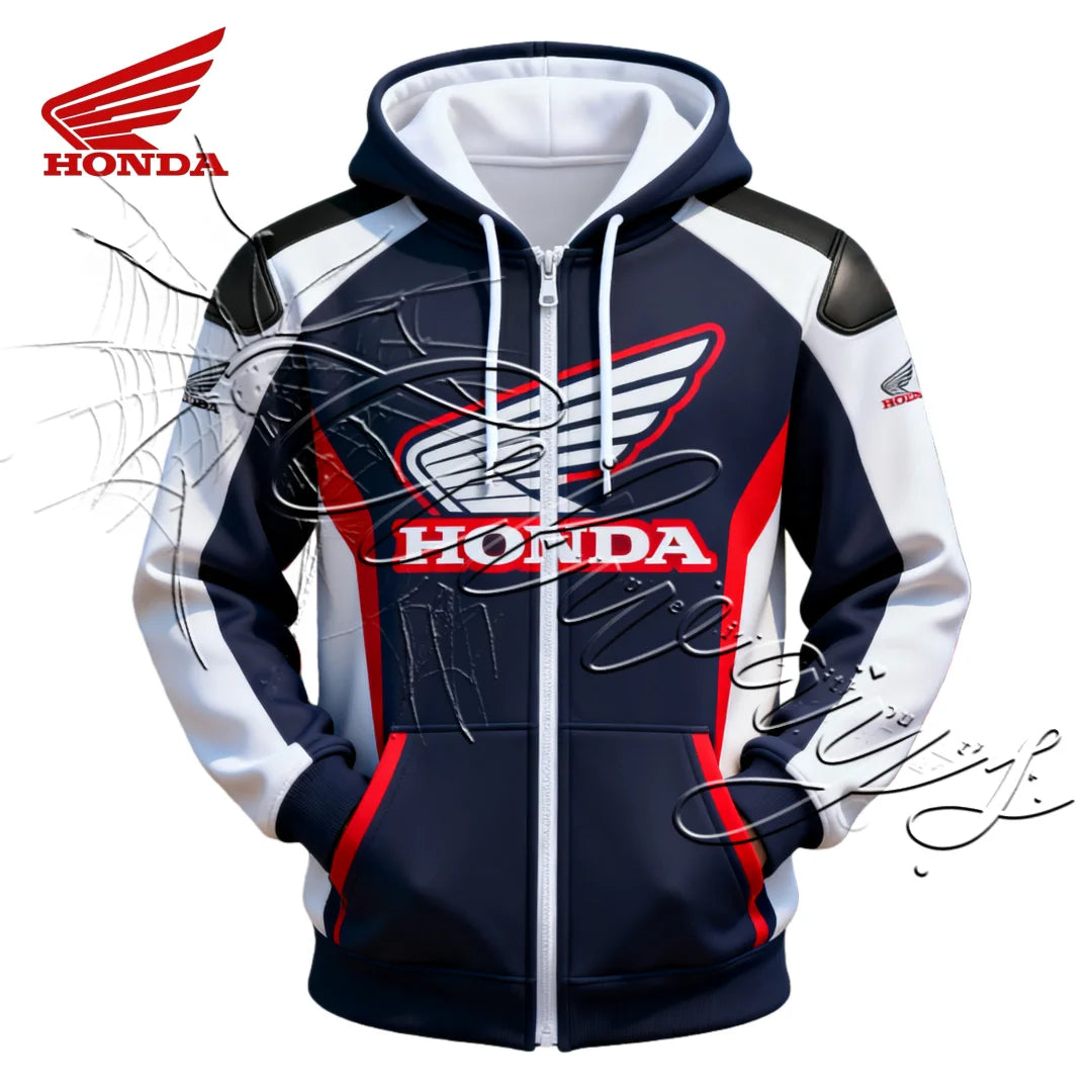 2026 Honda Racing Enthusiasts Sports Cycling Hoodie Outdoor MOTO Off Road Mountain Bike Zipper Hoodie Jacket Fleece for Warmth