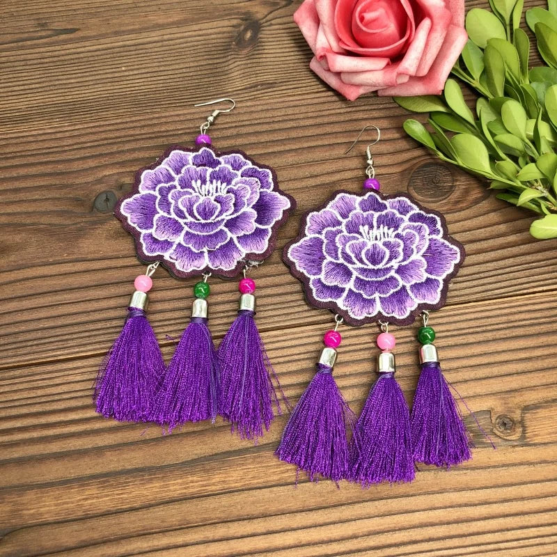 Embroidered Traditional Mexican Earrings Handmade Mexican Embroidered Earrings EAR1000272