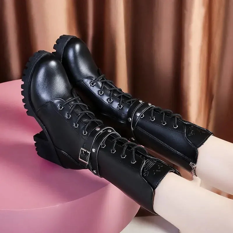 New Round Toe Square Heel Sexy Elegant Fashionable Women's Boots Comfortable Side Zipper Mid Heel Casual Fashion Women's Shoes