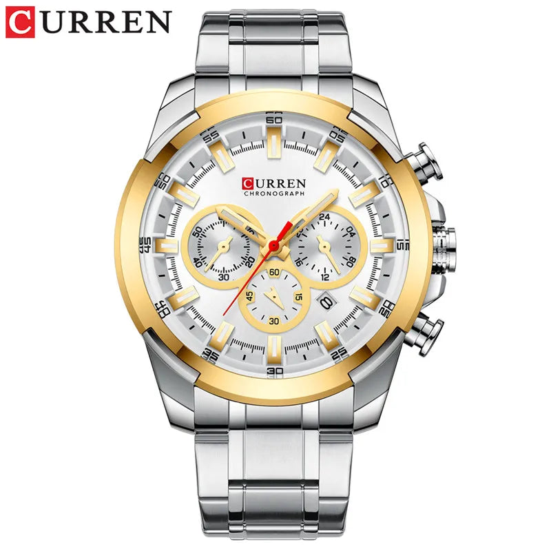 CURREN Man WristWatch Waterproof Chronograph Men Watch Military Top Brand Luxury Gold New Stainless Steel Sport Male Clock 8361