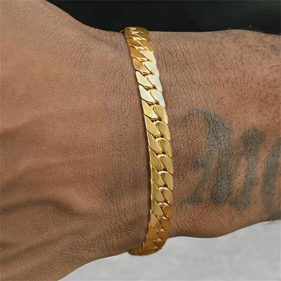 Flat Cuban Chain Bracelets for Men Boys,Adjustable Stainless Steel Links Wristband,Classic Male Accessories Jewelry Gifts