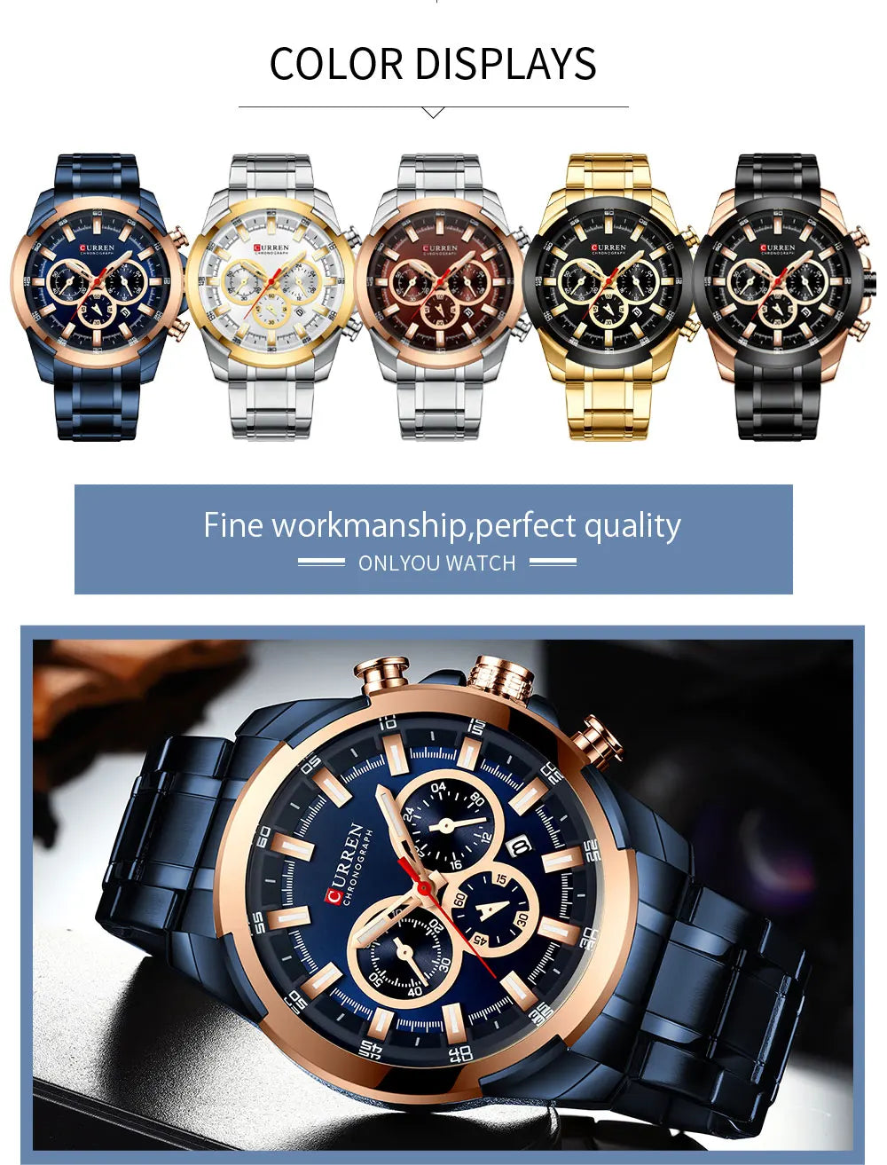 CURREN Man WristWatch Waterproof Chronograph Men Watch Military Top Brand Luxury Gold New Stainless Steel Sport Male Clock 8361